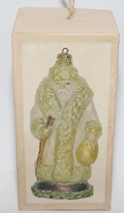 Vintage Golden White Coat Santa with Red Cane and Gold Sack Christmas Ornament - Picture 1 of 7