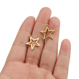 50Pcs Raw Brass Hollow Pentagram Star Pentacle Charms Pendants 17*18mm Jewellery