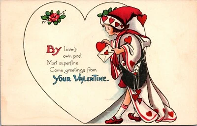 Postal de San Valentín de colección por Loves propia postal niño túnica roja y blanca y carta 1913 Foto 1 de 2