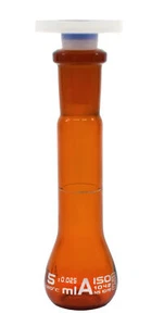 Eisco Labs 5ml Volumetric Flask, Amber, 10/19 Polypropylene Stopper - Class A - Picture 1 of 1
