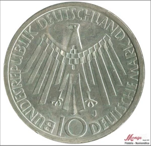 Deutschland Bund 10 Marks 1972 J Olympia/Symbol/15,80 Gr. Silber S/C - Bild 1 von 2