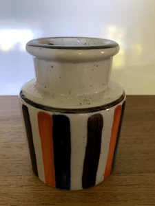 Pottery Striped BlueBrownOrange Glazed Vase Jar Utensil Crock - Picture 1 of 7