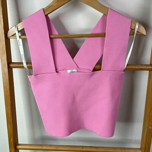 Sheike Tank Top Womens Medium Pink Knit Square Neck Sleeveless Stretch Cropped - Picture 1 of 10