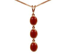 9ct Rose Gold Natural Red Coral Triple Oval Pendant & Necklace British Made