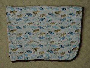 Little Me Puppy Dog Baby Blanket Blue Tan White Brown Thin Single Ply Lovey - Picture 1 of 7