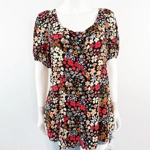 Free People Floral Tunic Top Size S Puff Sleeve Casual Bohemian Peasant Hippie - Picture 1 of 9