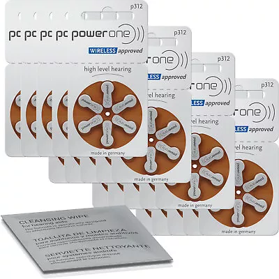 POWER ONE 120 batterie per apparecchi acustici VARTA powerone P312 marrone (20 x 6 bl.) + Panno Pulizia