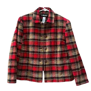 Sag Harbor Vintage lässige Jacke mit Knopfleiste rot schwarz hellbraun kariert Damengröße 10P - Bild 1 von 6