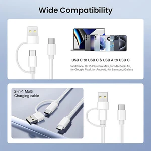 3 Stück Universal 2in1 USB-A/USB-C auf USB-C Schnelllade Ladekabel Datenkabel - Bild 1 von 20
