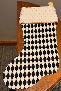 Christmas Stocking NEW Etsy Artisan Handmade Cloth Beaded Black White Diamonds - Picture 1 of 11