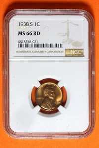 1938 S NGC MS66 RD Lincoln Wheat Cent #B40675 - Picture 1 of 2