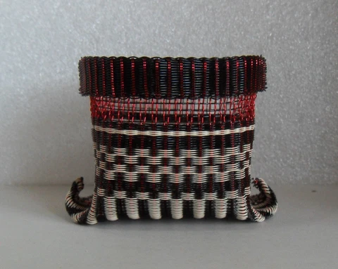 African Metallic Telephone Wire Thread Woven Trinket Basket Cover