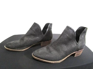 Lucky Brand Black Suede Perforated Split Side Ankle Booties Women Sz 10 - Picture 1 of 11