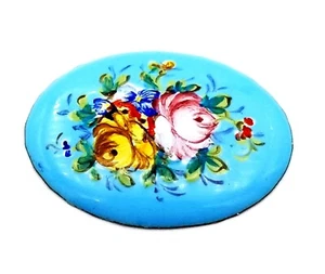 NOS France Antique Baby Light Blue Enamel Plaque Flowers Floral Design Medium B6 - Picture 1 of 2