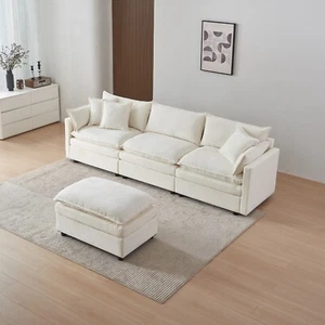 Divano componibile angolare moderno divano componibile salotto divano ad angolo con pouf beige - Foto 1 di 20
