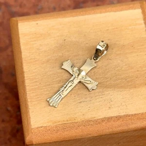 14KT Yellow Gold Polished Satin Finished Crucifix Cross Pendant NEW 27mm x 14mm - Picture 1 of 6