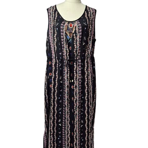 BeMe Maxi Dress Womens Size 20 Black Floral Short Sleeve Boho Sleeveless Light - Picture 1 of 9