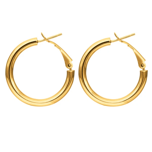 Блестящие круглые серьги-кольца 1 дюйм с подкладкой Omega настоящее желтое золото 14 карат - Изображение 1 из 1