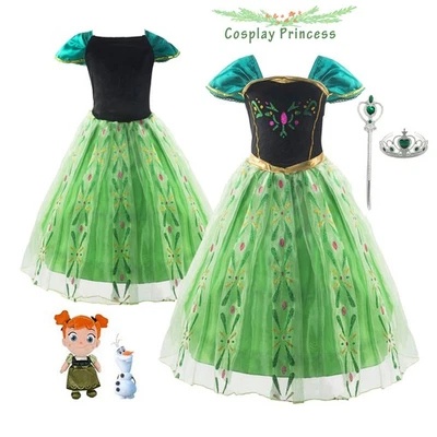 Frozen Anna Girls Princess Costume Kids Party Dress Cosplay Outfit Birthday Gift - Image 1 of 4