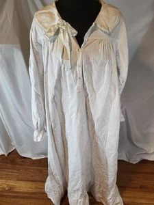 Vtge Cotton Nights Floral 100% Cotton Collared Lace Flannel Nightgown Size M... - Picture 1 of 7