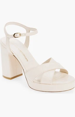 $495 STUART WEITZMAN Dayna Seashell Correas Entrecruzadas Plataforma Sandalia Tacón Bloque Foto 1 de 4