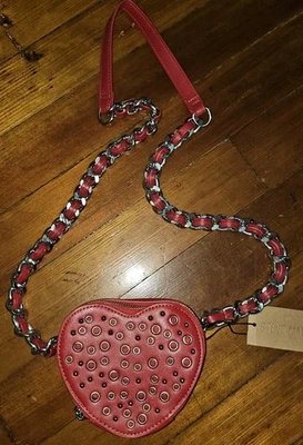 Steve Madden Heart Women's Crossbody Bag -Chevy Red Silver Eyelets V-Day New - Image 1 of 4