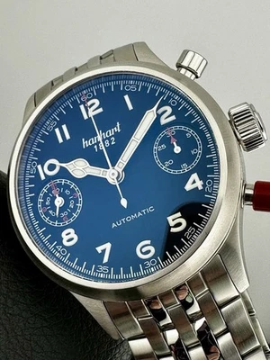 Pulsera y correa HANHART Pioneer TwinDicator cronógrafo negro bisel liso 45 mm Foto 1 de 4