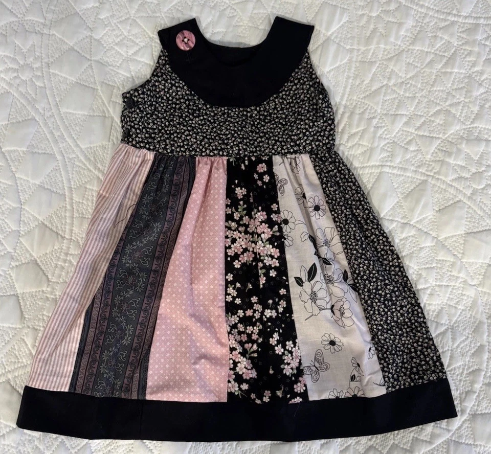 Handmade Unique Girls Dress Size 2 Pink Black Floral Cute Wednesday Barbie core - Image 1 of 1
