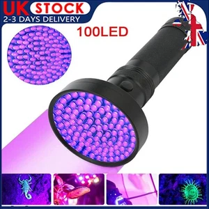 100LED UV Ultra Violet Flashlight Blacklight Detection Outdoor Torch Lamp Light; - Picture 1 of 11