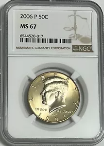 2006 P NGC MS67 MINT STATE CLAD KENNEDY HALF DOLLAR BUSINESS STRIKE 50C JFK WEISS. - Bild 1 von 3