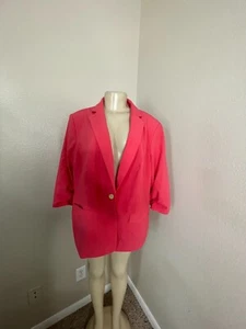 Calvin Klein Women's Red 3/4 Sleeve Shoulder Pads Single Button Blazer Size 18W - Picture 1 of 8