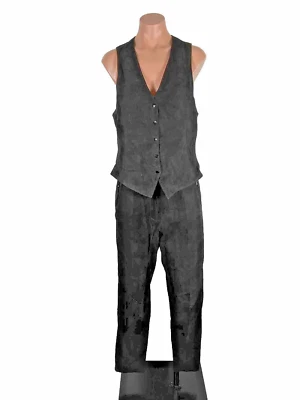 De Colección Wilsons 2 Piezas Negro 100% Cuero Genuino Chaleco Pantalón Conjunto de 2 piezas HECHO EN EE. UU. RARO 10 Foto 1 de 4