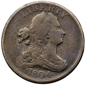 1804 C-13 ** Mint Error ** Plain 4, Stemless Draped Bust Half Cent Coin 1/2c - Picture 1 of 2