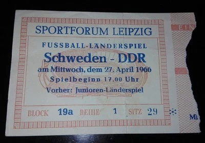  Ticket DDR Schweden Freundschaftsspiel 27.4.1966 DDR Sverige biljett friendly - Bild 1 von 2