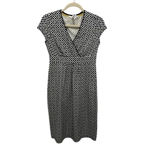 BODEN Dress Womens 4 Black White Pattern V-neck Cap Sleeve Mid-Length - Picture 1 of 8