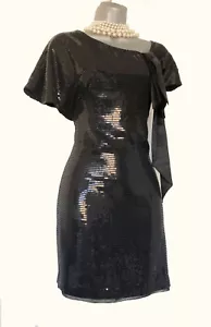 Vestido Karen Millen 10 Deslumbrante Negro Lentebrilla Cuello Arco Cóctel Fiesta Carrera Cambio - Imagen 1 de 7