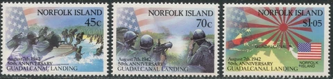 NORFOLK ISLAND Sc#526-528 1992 WWII Guadalcanal Landing Complete Set OG Mint NH Cover
