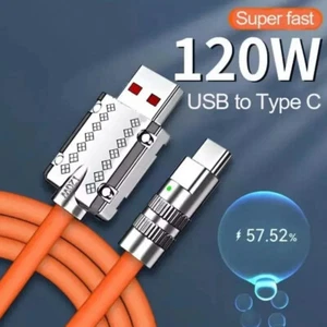 USB to Type C Charging Cable Lead Heavy Duty 120W 6A Super Fast 180° Rotation - Picture 1 of 13