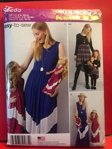 Simplicity Pattern S0285 CHILD & MISSES KNIT LEGGINGS MAXI DRESS TUNIC & DOLL - Picture 1 of 2