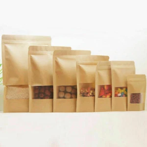 AU Kraft Paper Packaging Zip Lock Pouch Food Storage Bag Heat Seal Bags w/Window - Picture 1 of 10