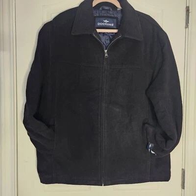 DOCKERS Black Wool Blend Coat Quilted Lining Men's Size L Fabric Made In Italy - Image 1 of 4