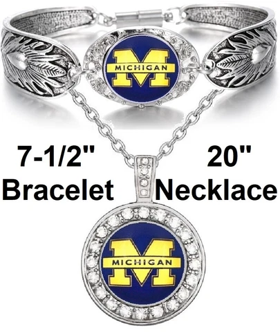 Michigan Wolverines 925 Sterling Silver Necklace And Bracelet Set State D3D18 Cover