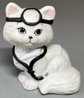 Vintage 1988 Enesco 3” Porcelain White Kitten Cat Nurse Doctor Kathy Wise CUTE!