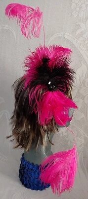 SALE!  OSTRICH Designer FASCINATOR HAT HEADBAND PINK BLACK🌺 FEATHERS OOAK - Image 1 of 4