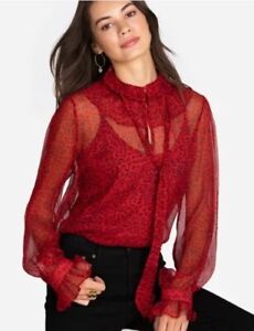 JOHNNY WAS – WHITNEY RUFFLE BLOUSE – SILK LEOPARD PRINT - LARGE