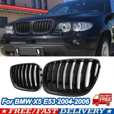 Par de parachoques delantero negro brillante para BMW X5 E53 2004-2006 parrilla del capó del riñón Foto 1 de 4