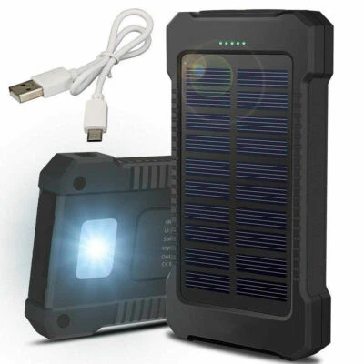 À prova d'água 2 USB portátil carregador de bateria solar pacote banco de energia com luz de flash - Imagem 1 de 3