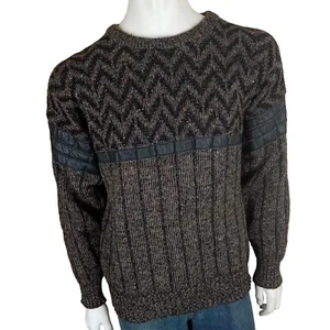 ROGER DAVID vintage mens size 18 100cm jumper wool knit leather trim pullover - Picture 1 of 9