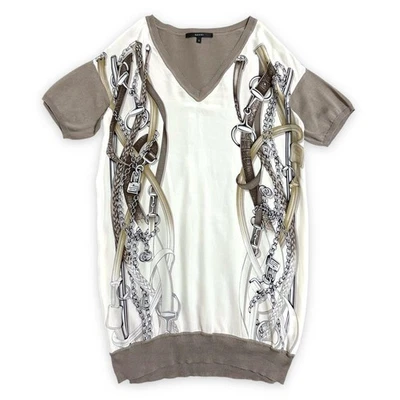 Gucci Talla Grande Seda Cadena Patrón Manga Corta Cuello en V Tejido Para Hombre Usado De Japón Foto 1 de 4