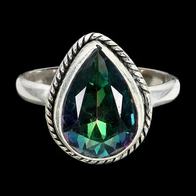 925 Sterling Silver Ring Pear Mystic Quartz 14x10mm Gemstone Jewelry Size 8 - Image 1 of 4